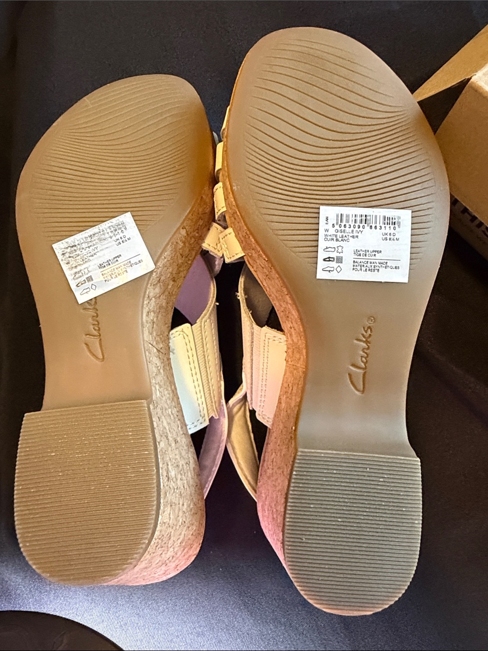Clarks White Leather Cork Wedge Sandals - Picture 5 of 7